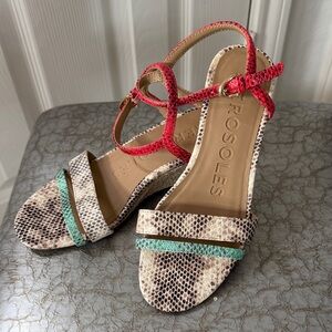 AEROSOLES Snakeskin Wedges - Red and Green
